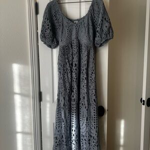 Elegant Blue-Gray Lace Dress